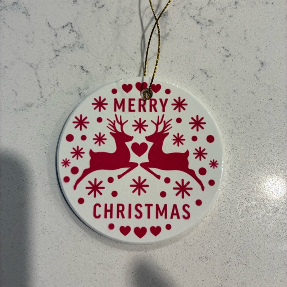 Festive Red Reindeer Ceramic 3x3 Christmas Ornament